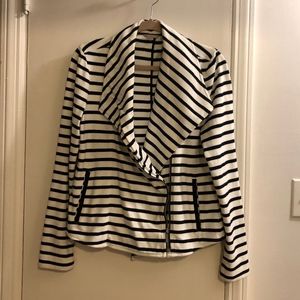 Navy/White Striped Cropped Zipper Jacket